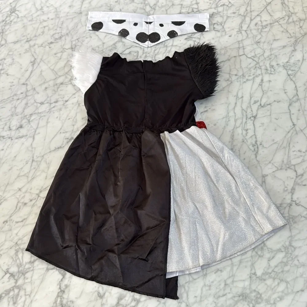 Disney Villain Cruella De Vil Halloween Costume Dress Child Medium 7/8 Dalmation